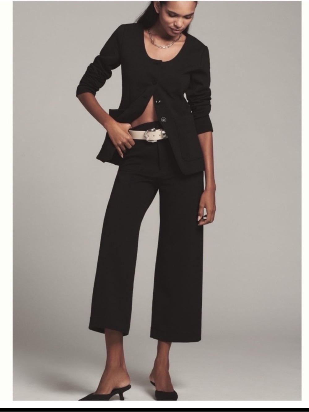 NWT Anthropologie Maeve The Colette Knit Crop Wide-Leg Pants in Black